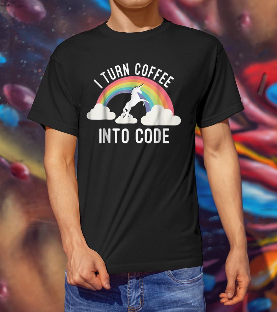 I Turn Coffee Into Code Unicorn Rainbow T-Shirt