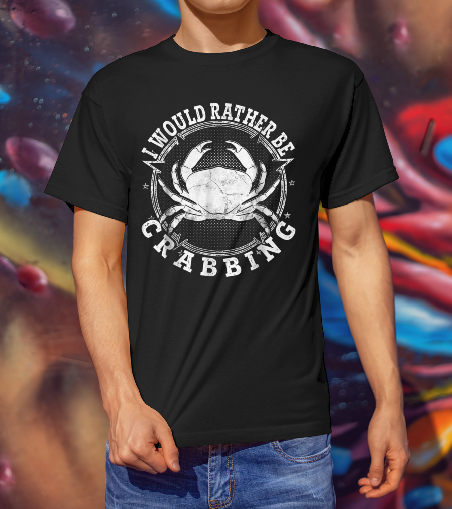 I Would Rather Be Crabbing With Vintage Crab Motif T-Shirt