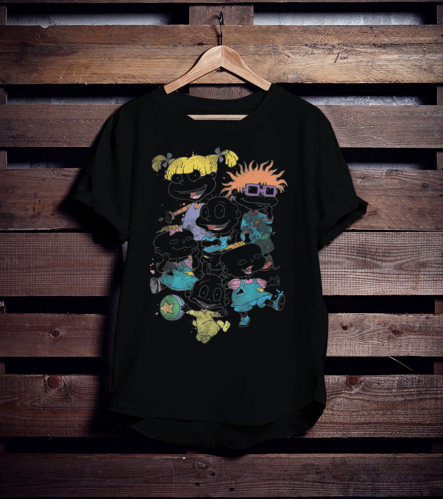 Rugrats Baby Group Watercolor Characters With Bright Outfits And Playful Expressions T-Shirt