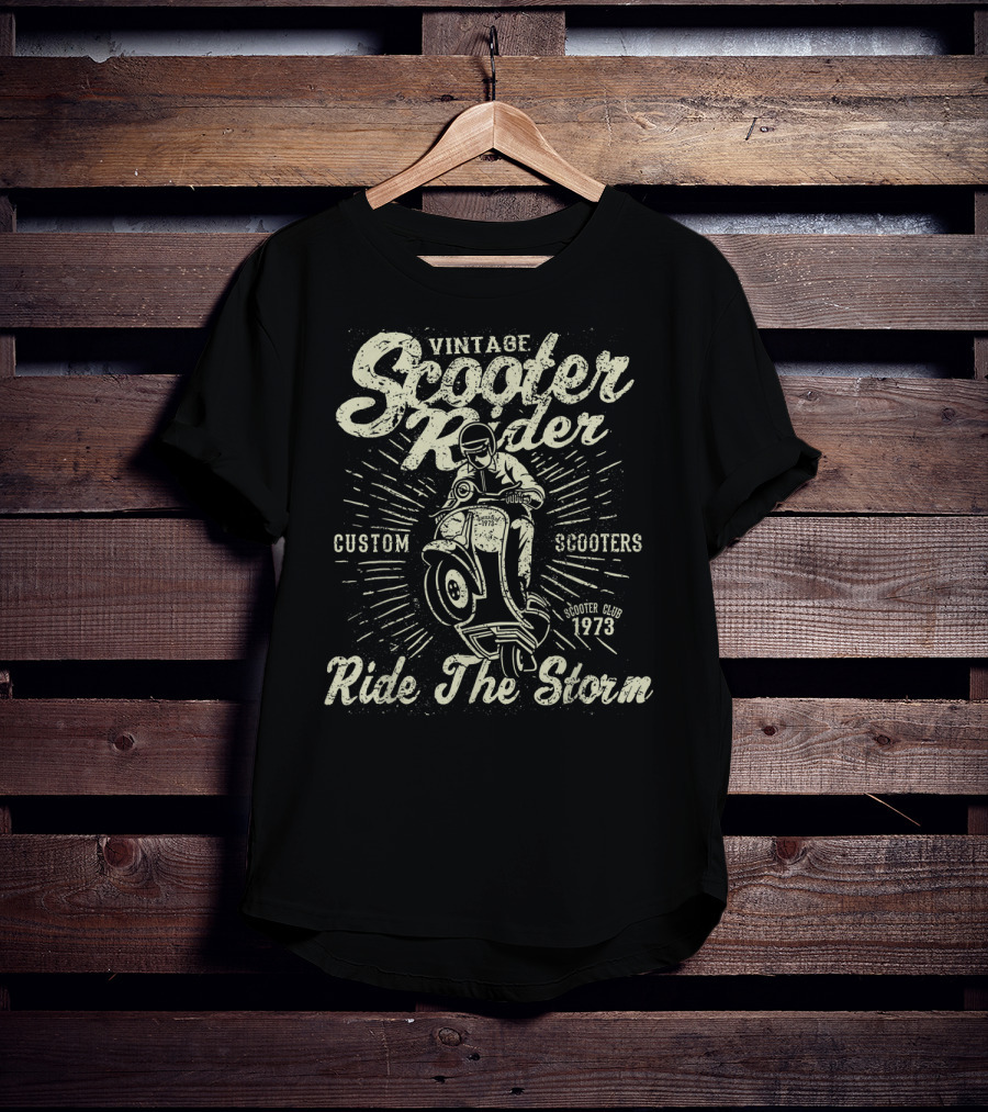 Vintage Scooter Rider Custom Scooters Club 1973 Ride The Storm T-Shirt