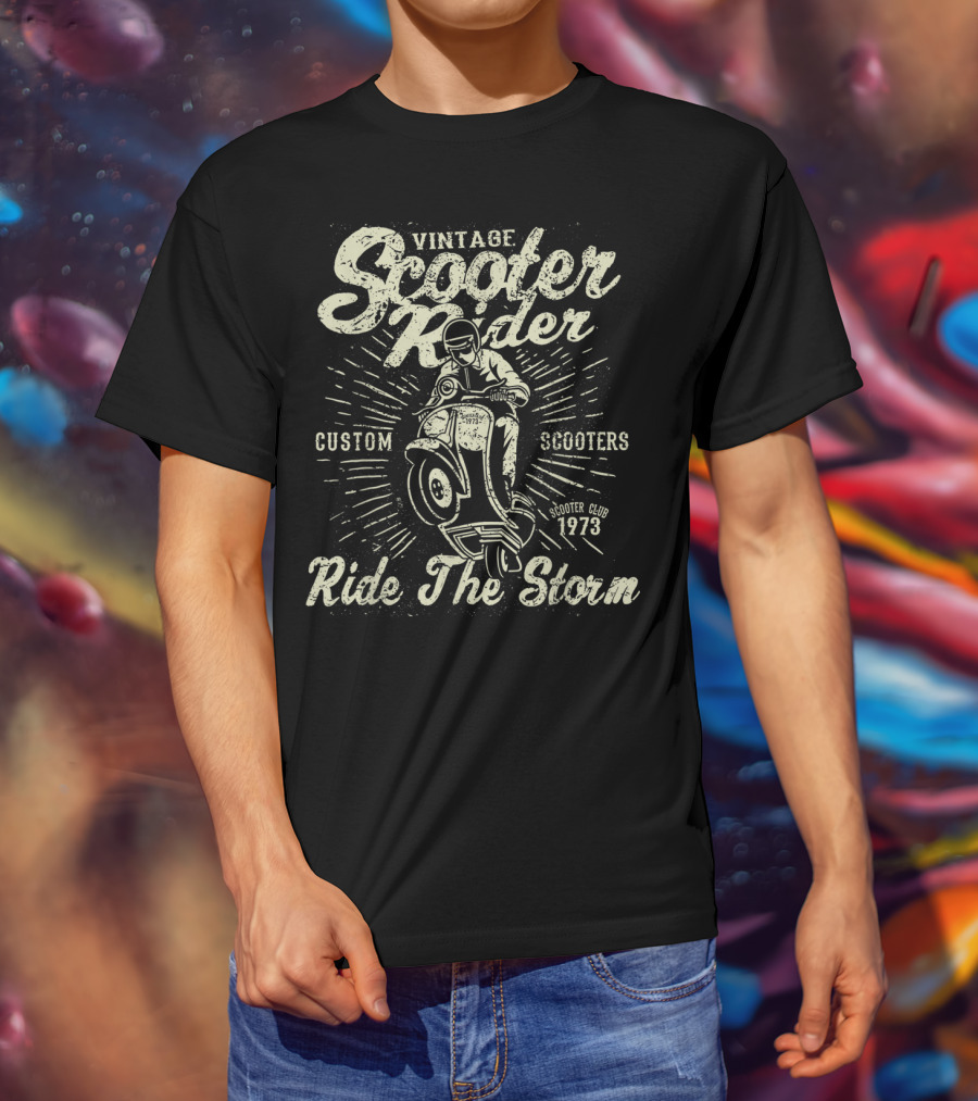 Vintage Scooter Rider Custom Scooters Club 1973 Ride The Storm T-Shirt