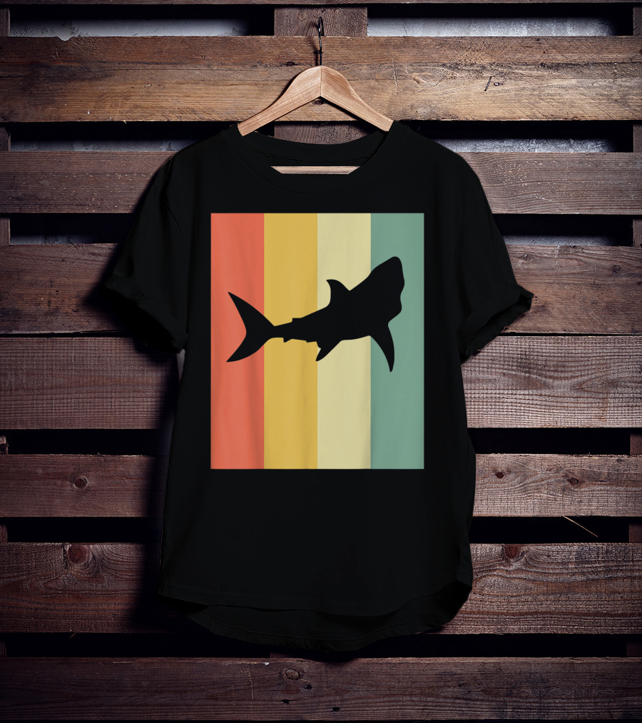 Shark Silhouette Retro Stripes T-Shirt