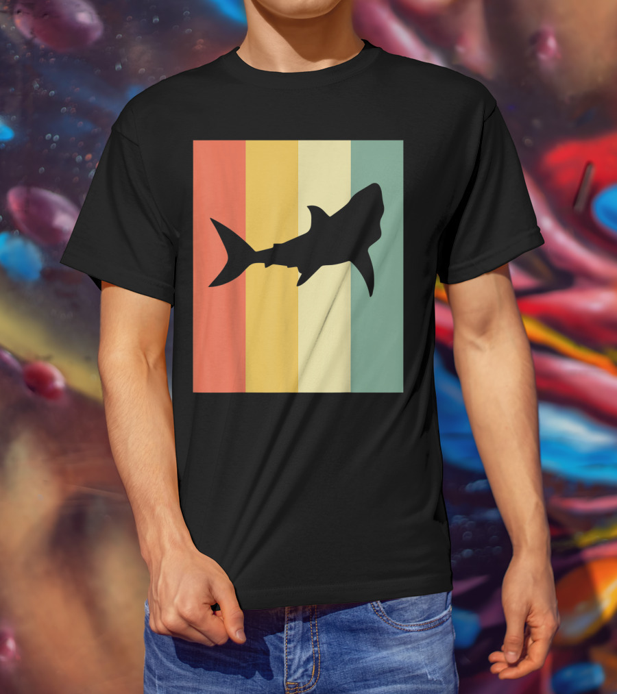 Shark Silhouette Retro Stripes T-Shirt