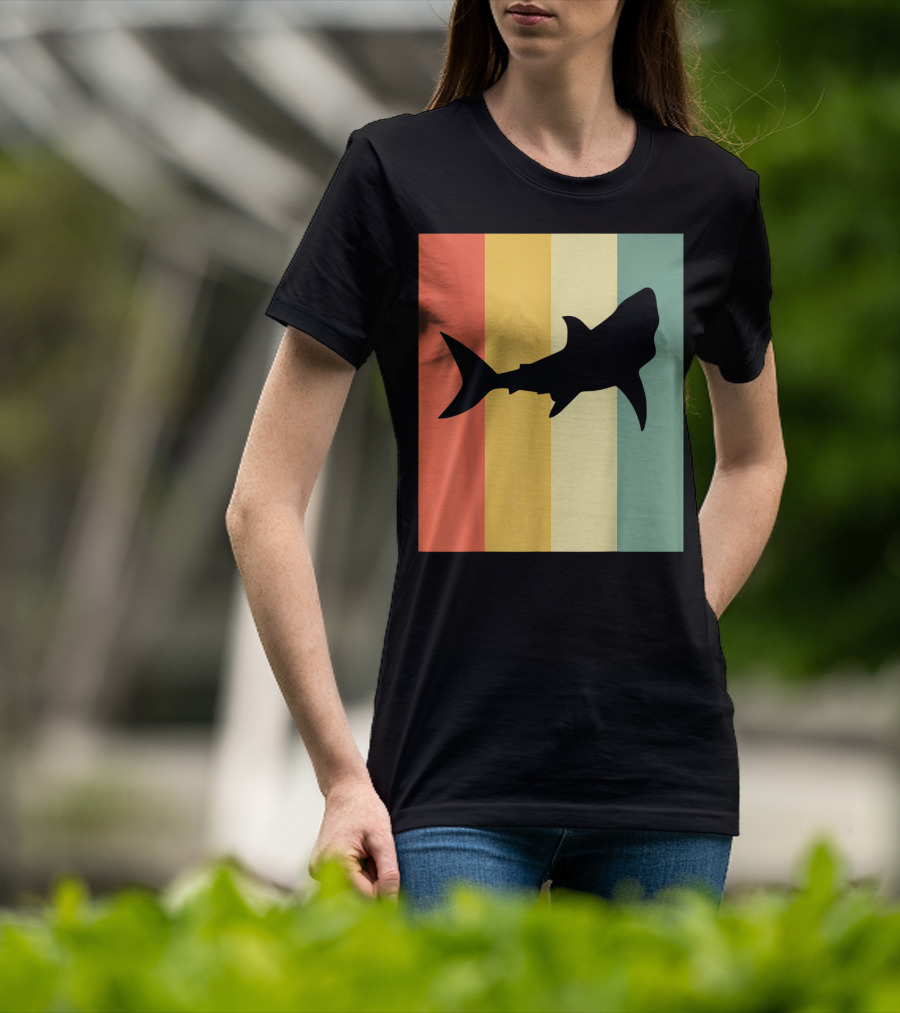 Shark Silhouette Retro Stripes T-Shirt