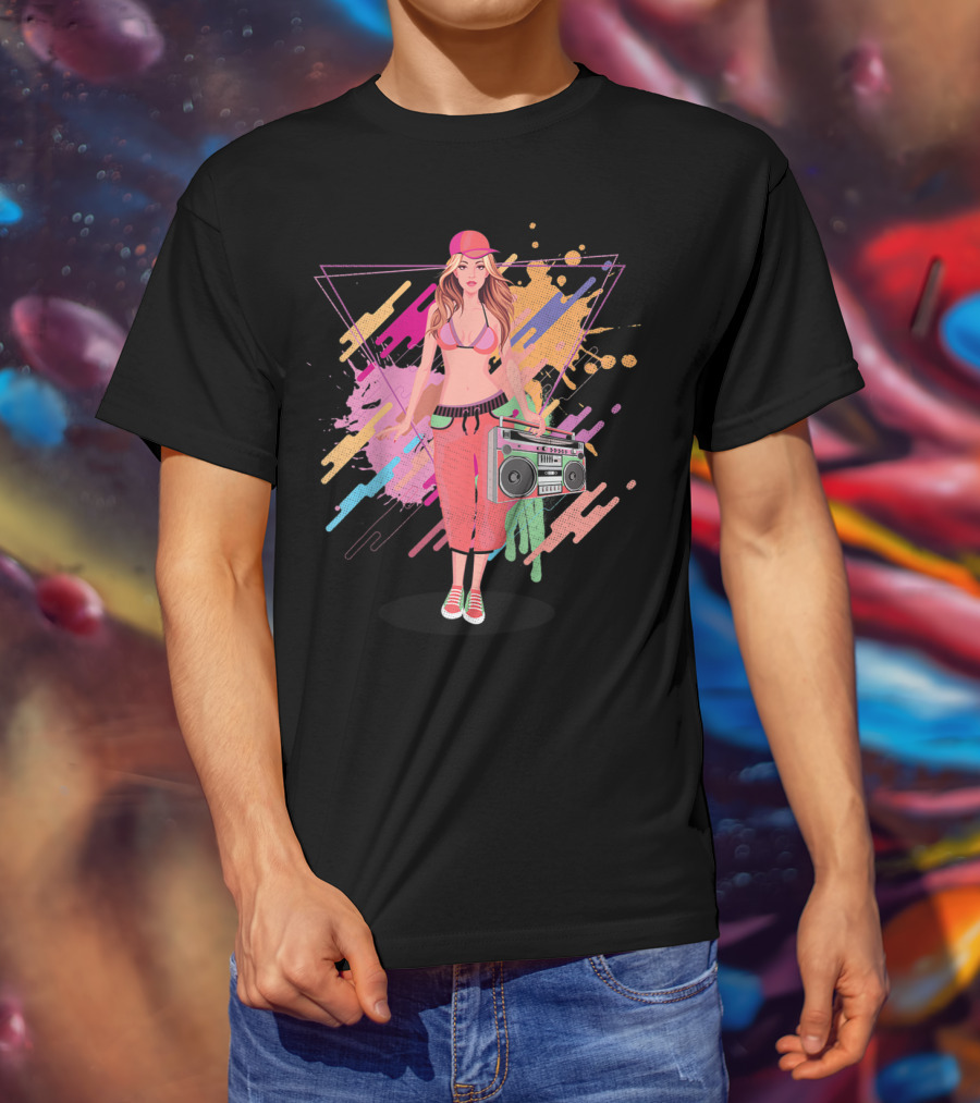 Freestyle Music Street Hip Hop Crew Boombox Girl T-Shirt