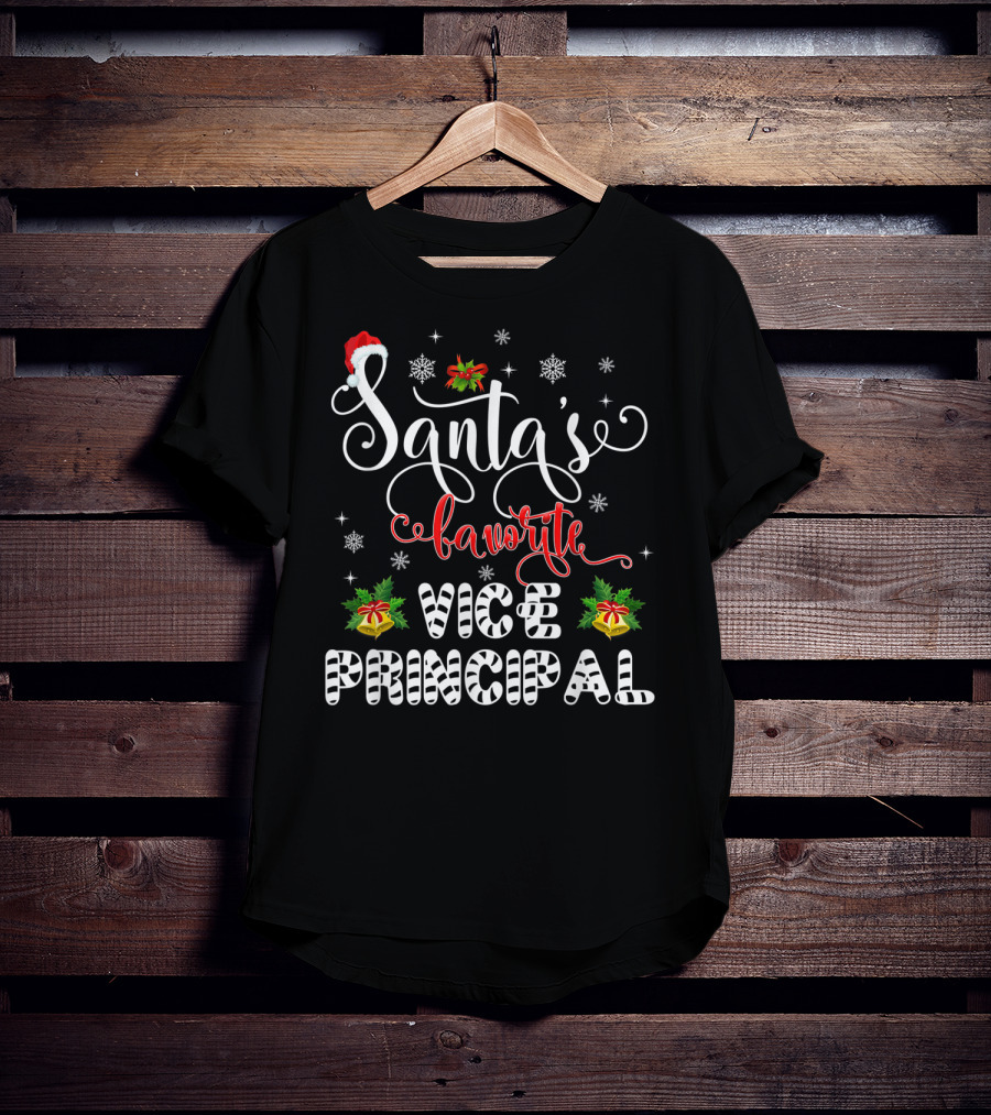 Santa's Favorite Vice Principal Christmas Holiday Snowflakes And Bells T-Shirt