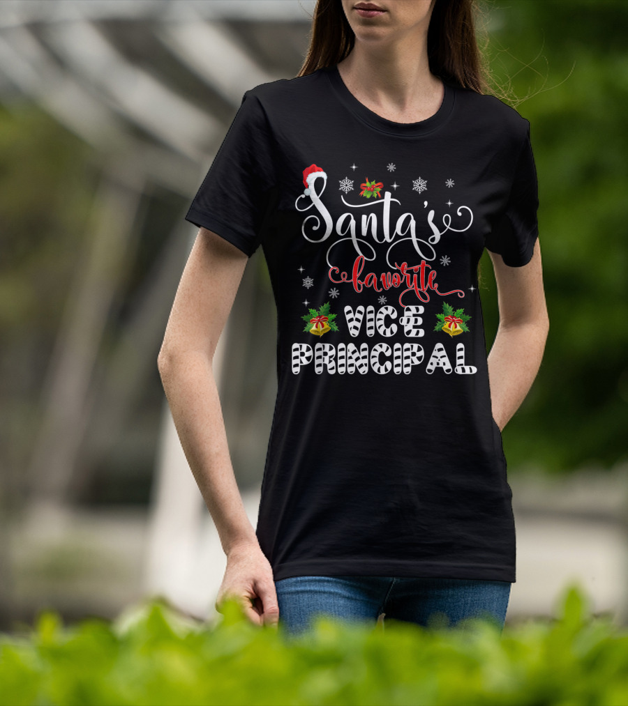 Santa's Favorite Vice Principal Christmas Holiday Snowflakes And Bells T-Shirt