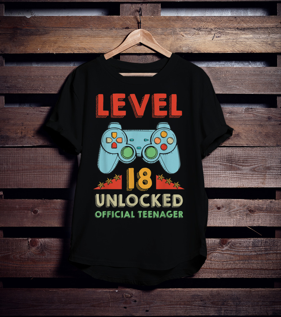 Level 18 Unlocked Official Teenager Gamer Controller T-Shirt