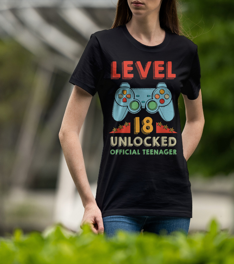 Level 18 Unlocked Official Teenager Gamer Controller T-Shirt