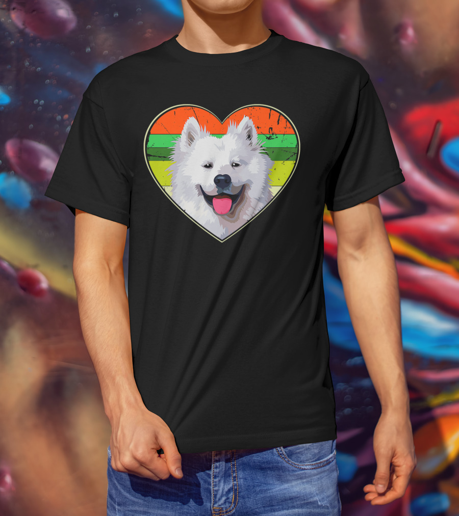 Heart American Eskimo Dog Rainbow Stripes T-Shirt