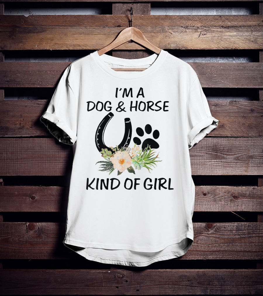 I'm A Dog And Horse Kind Of Girl Paw Print Horseshoe Floral T-Shirt