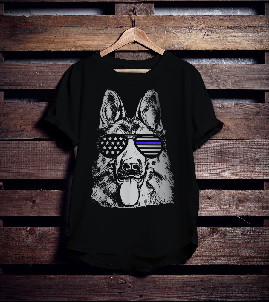 K9 Police Officer Dog Thin Blue Line Stars And Stripes Sunglasses T-Shirt
