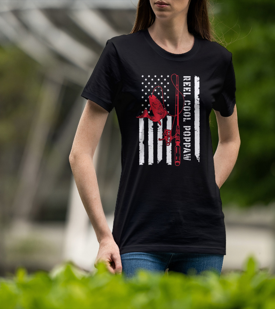 Reel Cool Poppaw Fishing Rod Father American Flag Fish T-Shirt