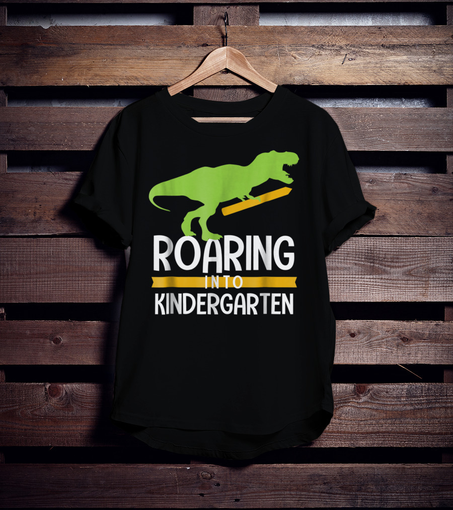 Roaring Into Kindergarten Back To School Dinosaur T-Shirt