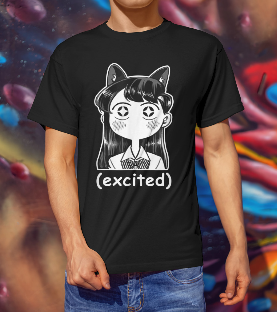 Anime Manga Excited Komi San Cat Ears Meme With Excited Text T-Shirt