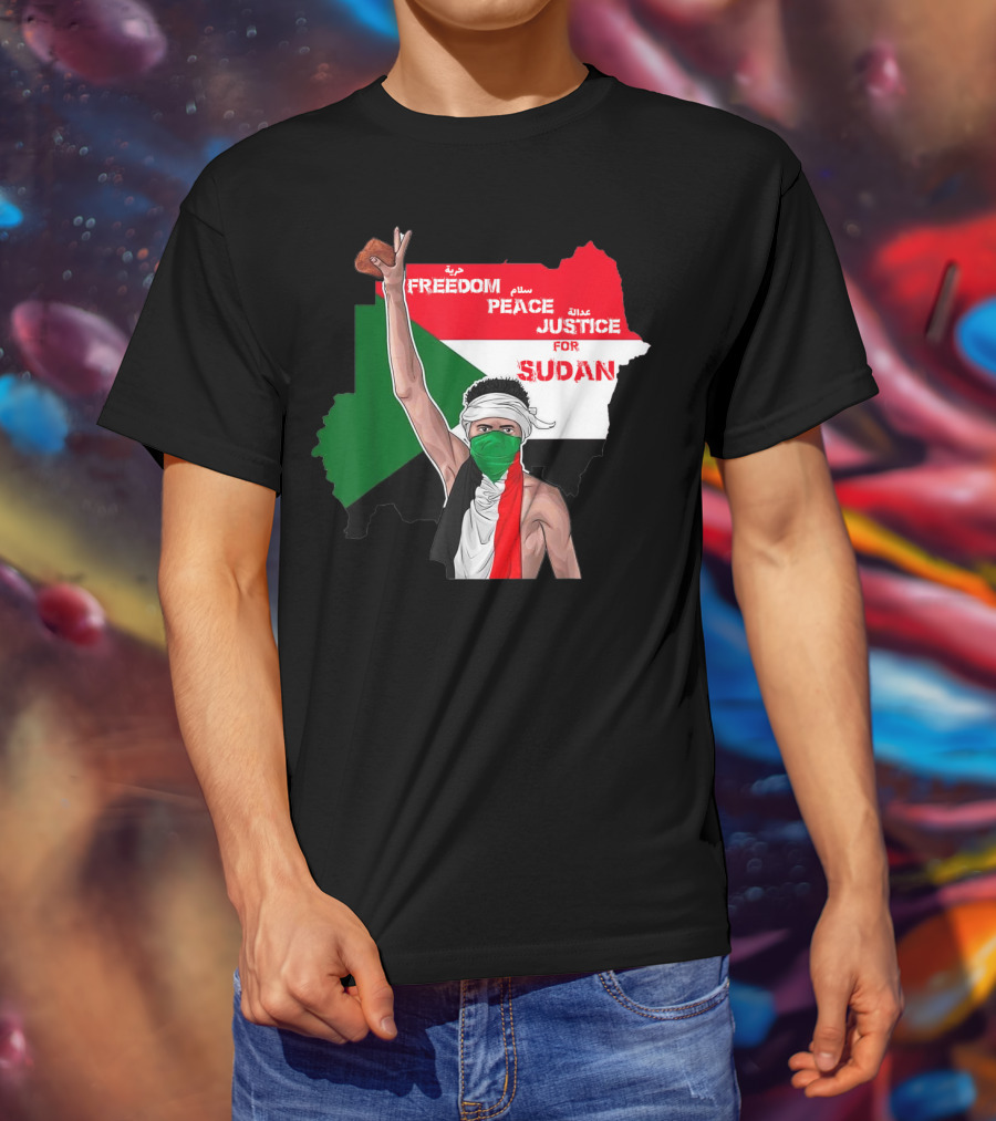 Freedom Peace Justice For Sudan Flag Arabic English Protester T-Shirt