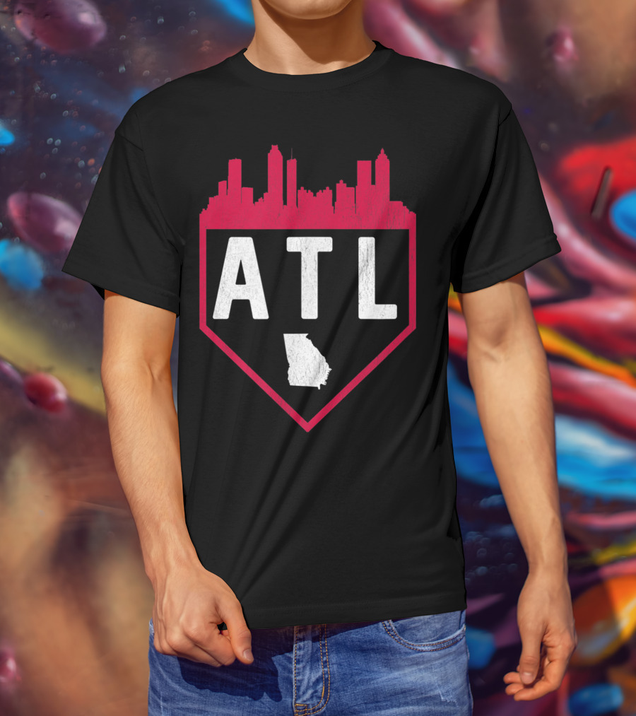 ATL Skyline Home Plate Atlanta Baseball Vintage Georgia T-Shirt