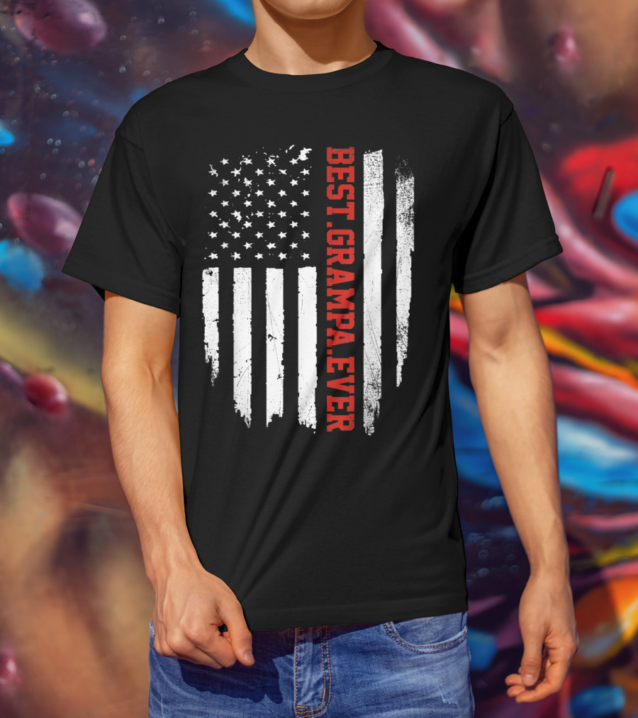 Best Grampa Ever Vintage USA Flag American T-Shirt
