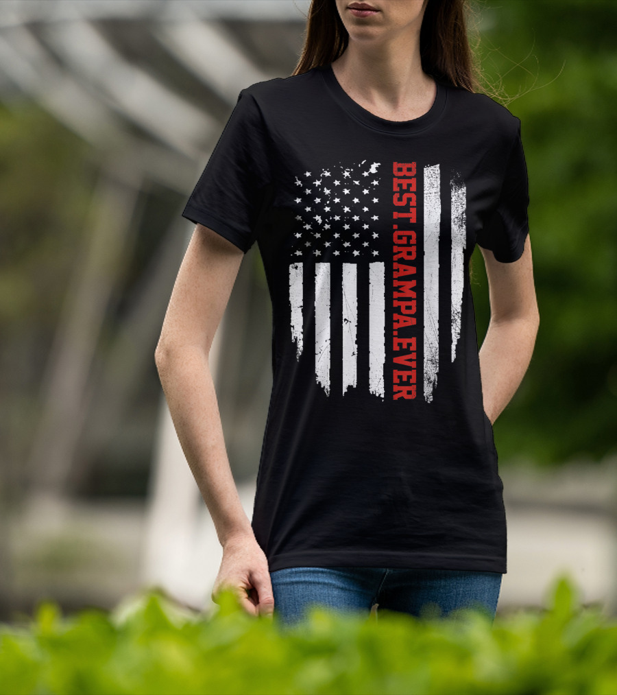 Best Grampa Ever Vintage USA Flag American T-Shirt