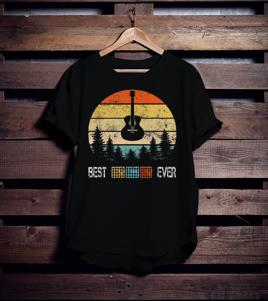 Best Guitar Chords Dad Ever Retro Sunset Forest T-Shirt