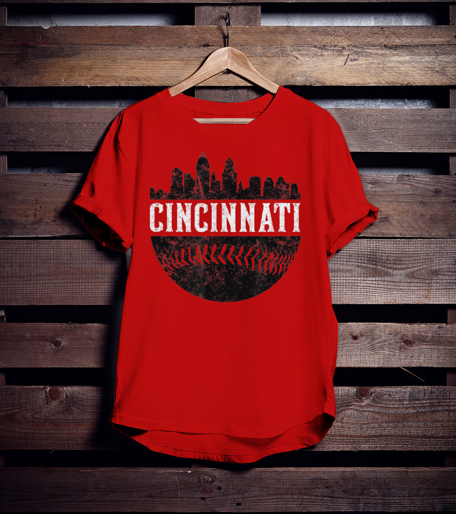 Cincinnati Ohio Skyline Baseball T-Shirt
