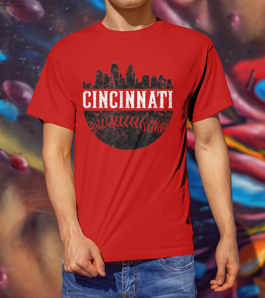 Cincinnati Ohio Skyline Baseball T-Shirt