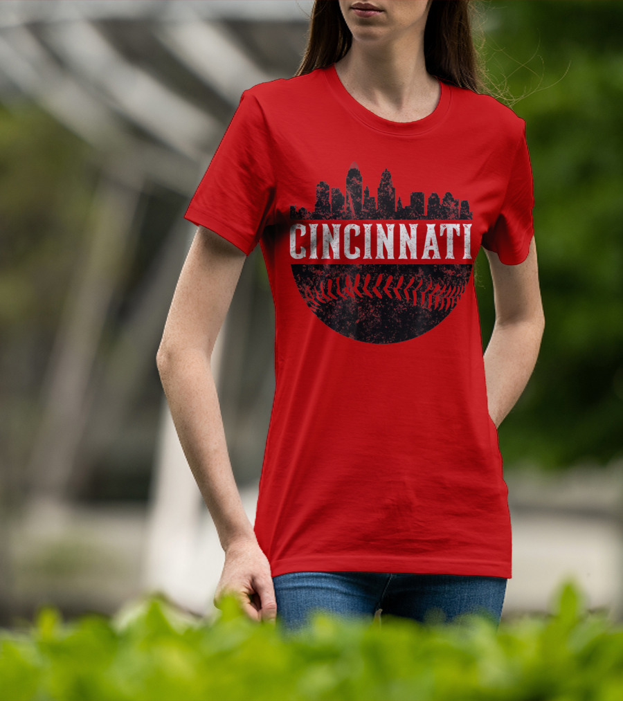 Cincinnati Ohio Skyline Baseball T-Shirt