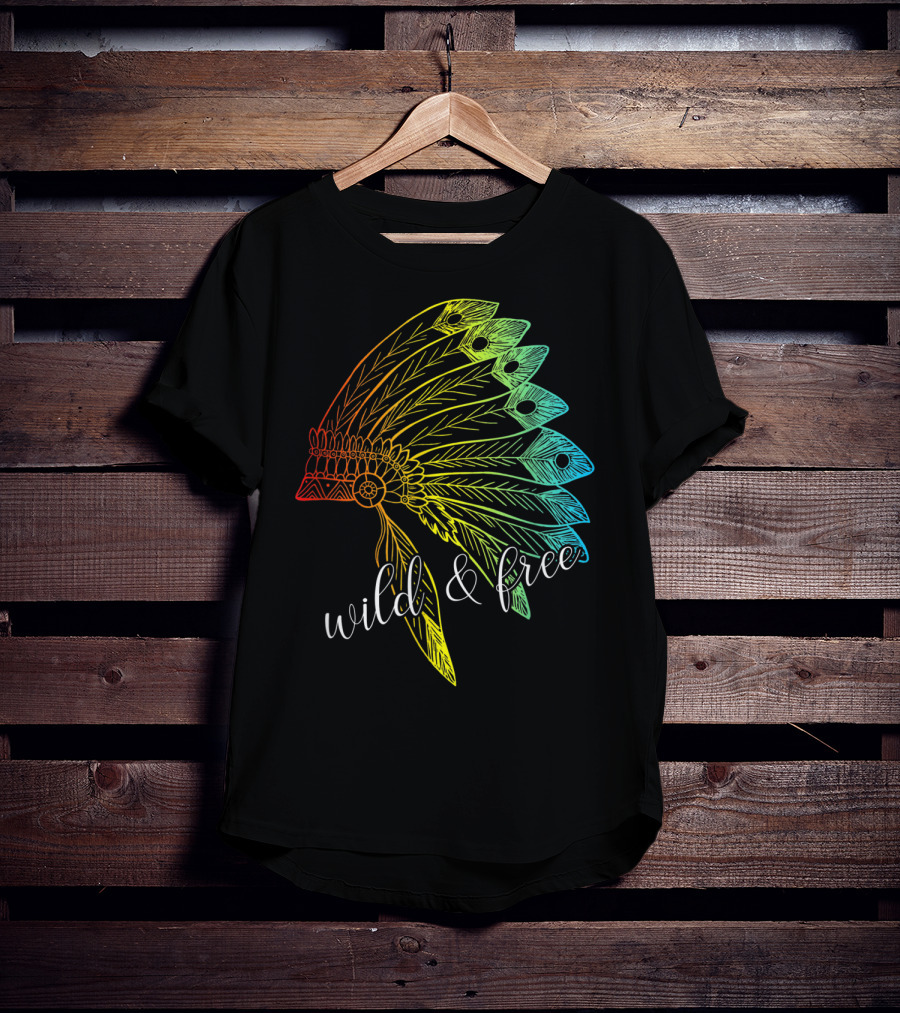 Wild And Free Colored Native American Headdress USA T-Shirt