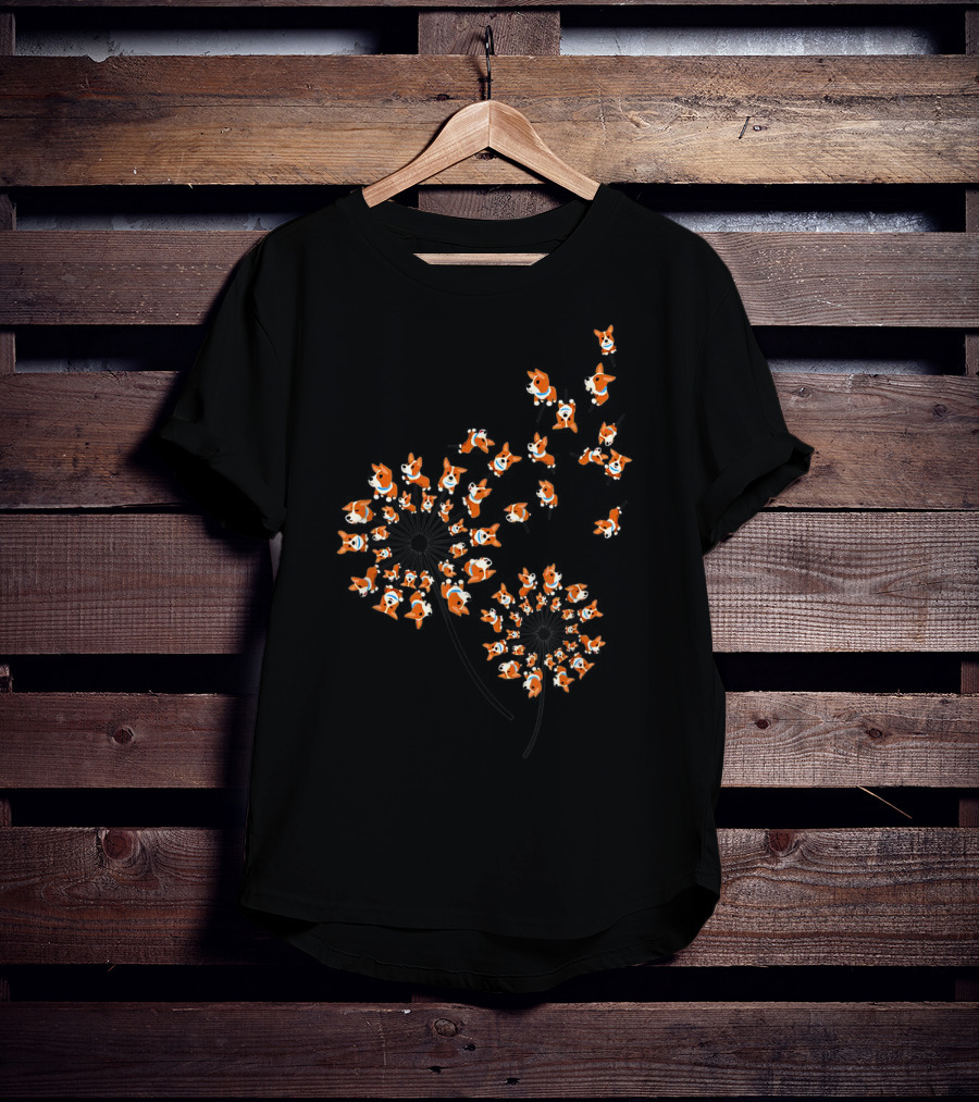 Corgi Dandelion Flower Pattern Multiple Corgis T-Shirt