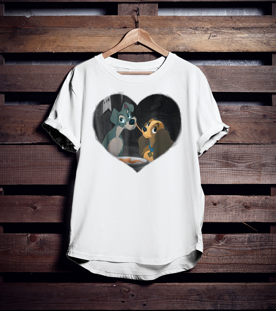 Disney Lady And The Tramp Heart Spaghetti Scene First Kiss T-Shirt