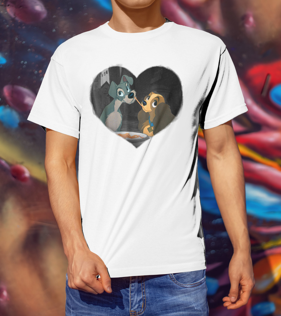 Disney Lady And The Tramp Heart Spaghetti Scene First Kiss T-Shirt