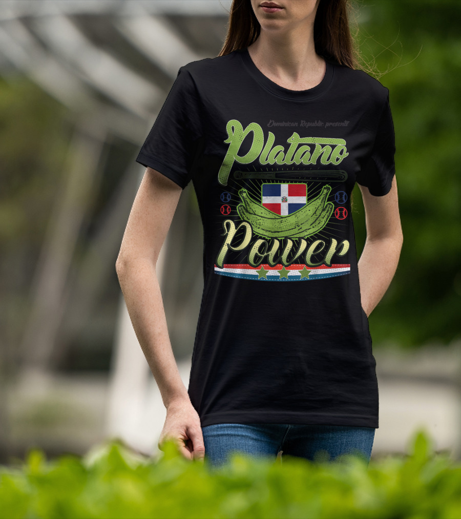 Dominican Republic Presents Platano Power Flag Baseball T-Shirt