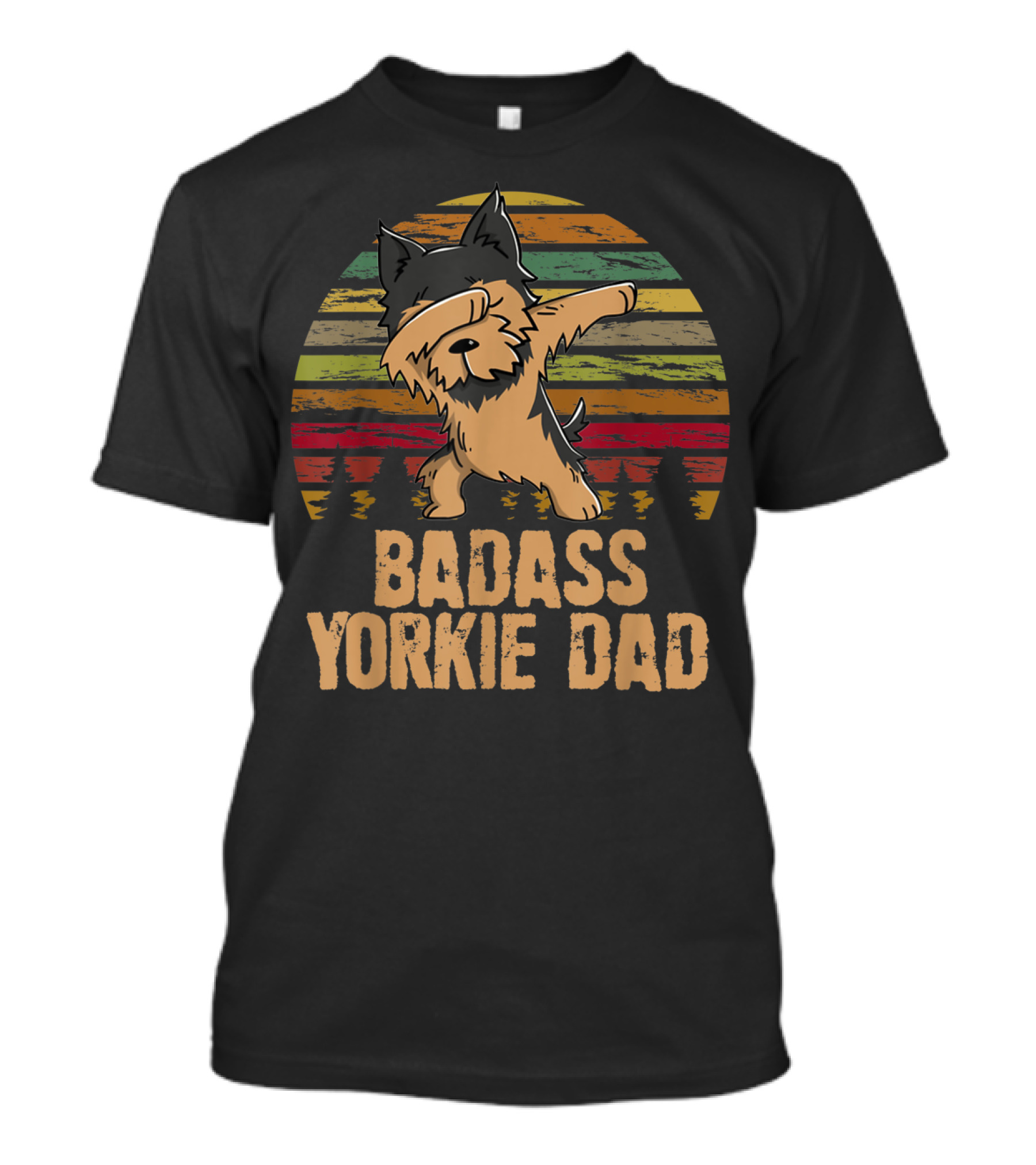 Badass Yorkie Dad Dabbing Vintage Sunset T-Shirt