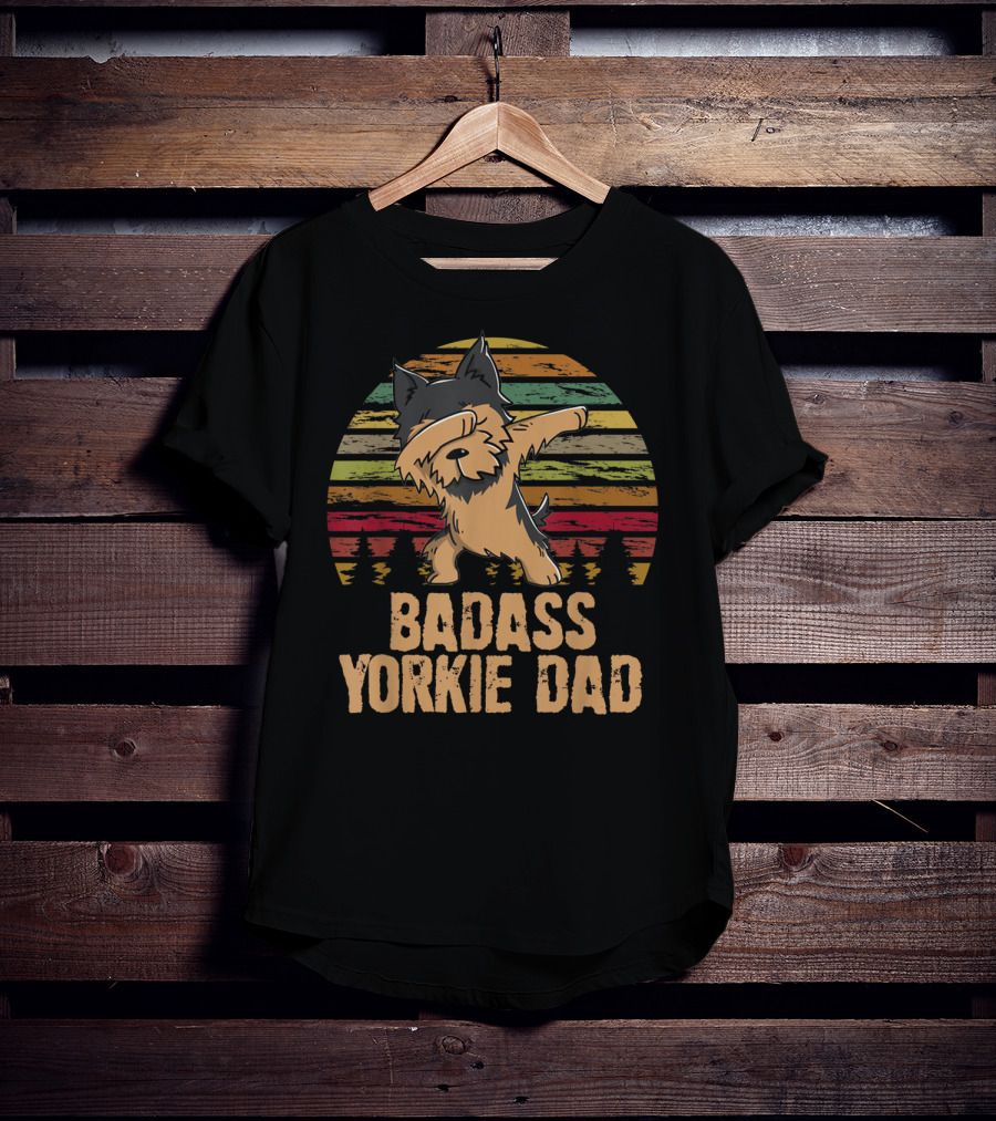 Badass Yorkie Dad Dabbing Vintage Sunset T-Shirt