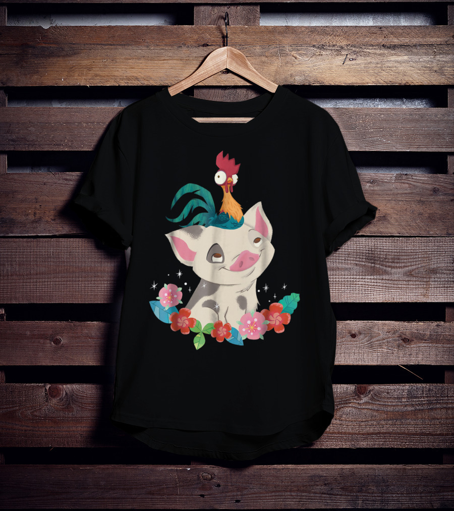 Disney Moana HeiHei And Pua With Colorful Flowers T-Shirt