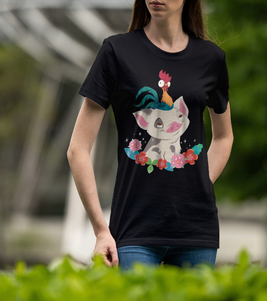 Disney Moana HeiHei And Pua With Colorful Flowers T-Shirt