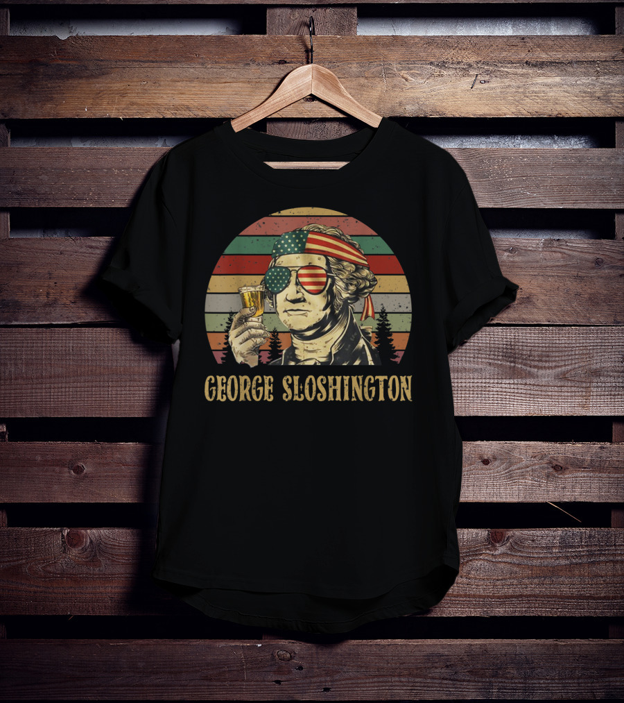 George Sloshington Retro Patriotic George Washington With American Flag Bandana And Sunglasses T-Shirt