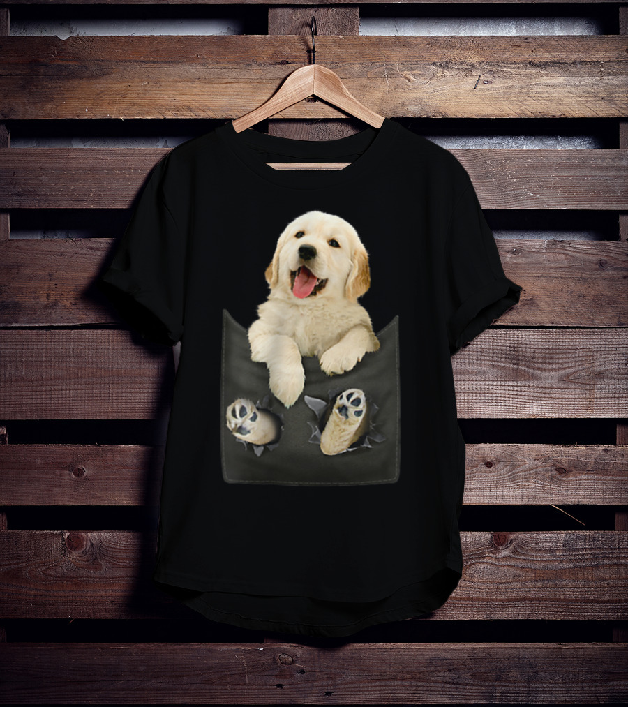 Golden Retriever Puppy Peeking From Pocket T-Shirt
