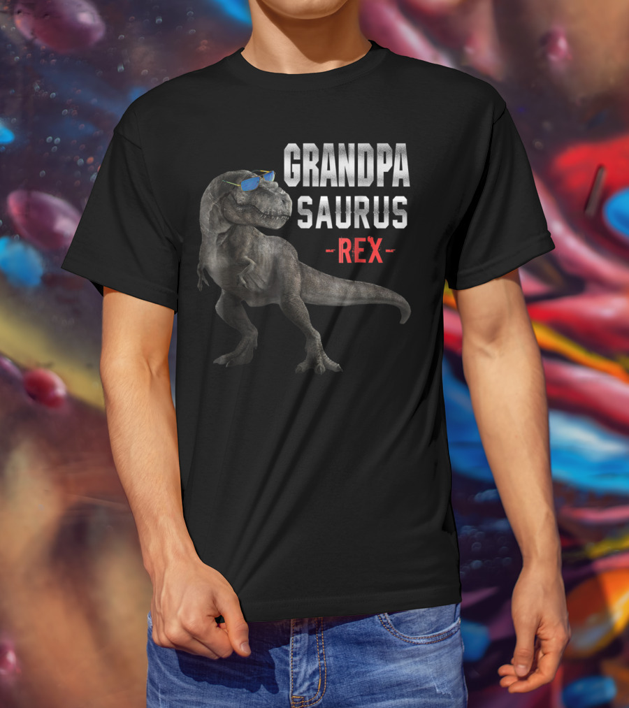 Grandpa Saurus Rex Dinosaur Wearing Sunglasses T-Shirt