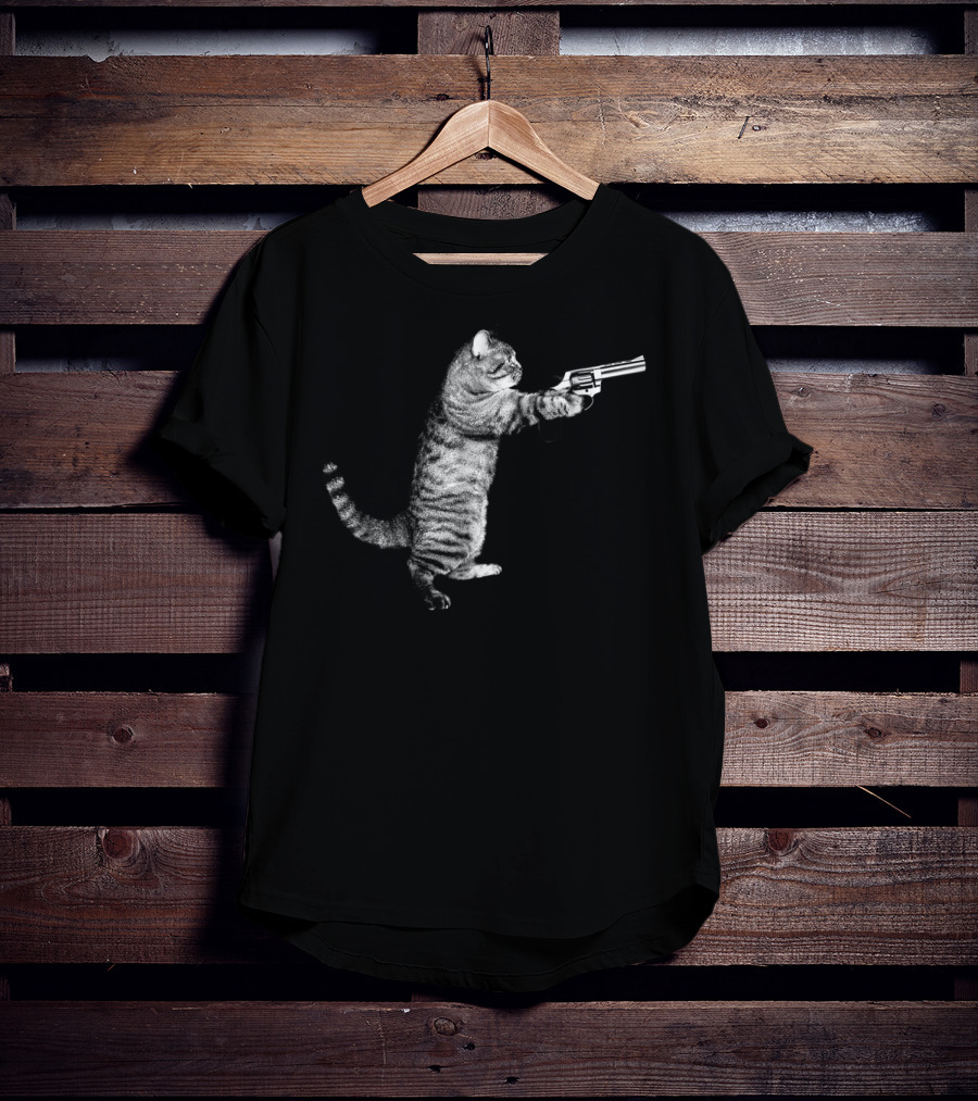 Gun Kitty Funny Cat Holding Revolver T-Shirt