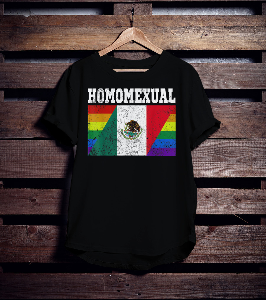 Homomexual Mexican Flag With Rainbow Colors T-Shirt
