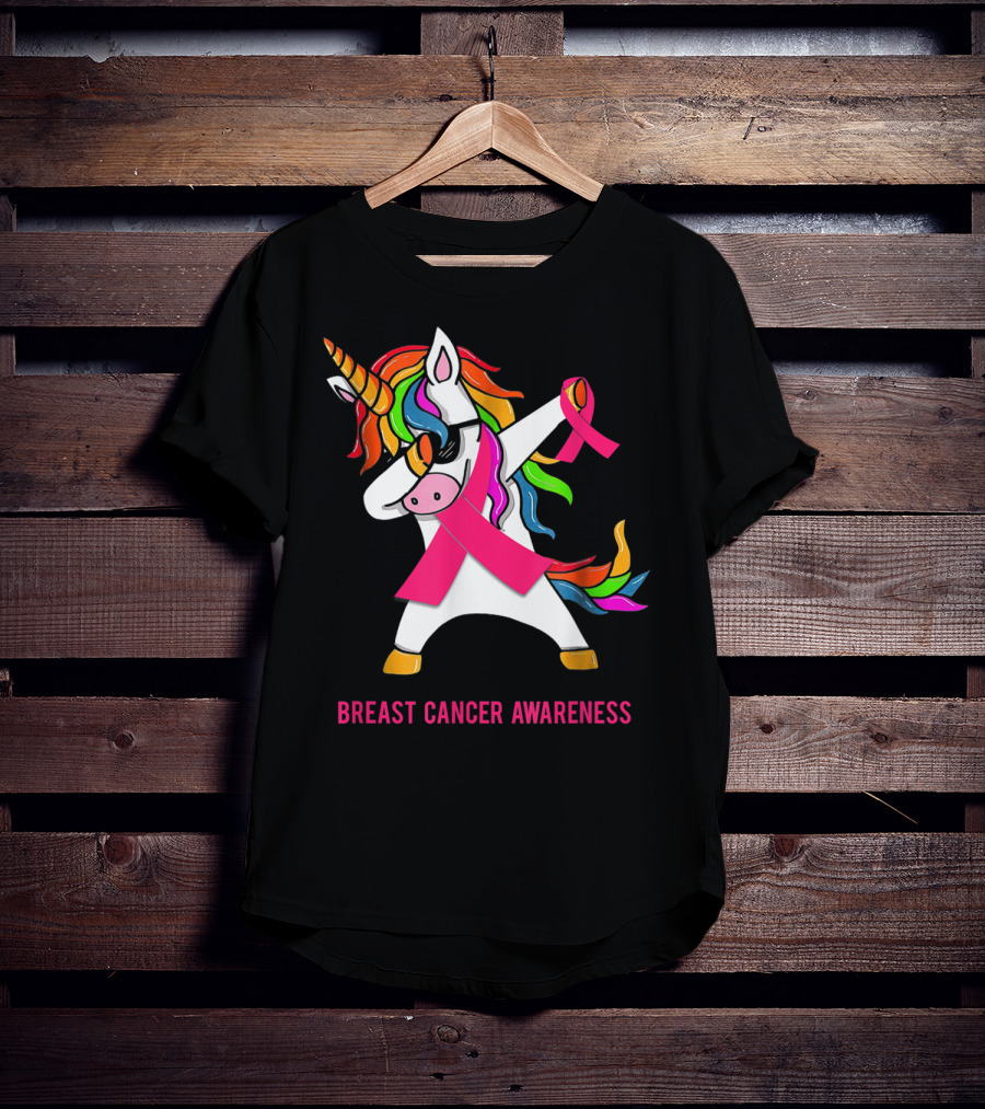 Breast Cancer Awareness Unicorn Rainbow Ribbon Dance T-Shirt