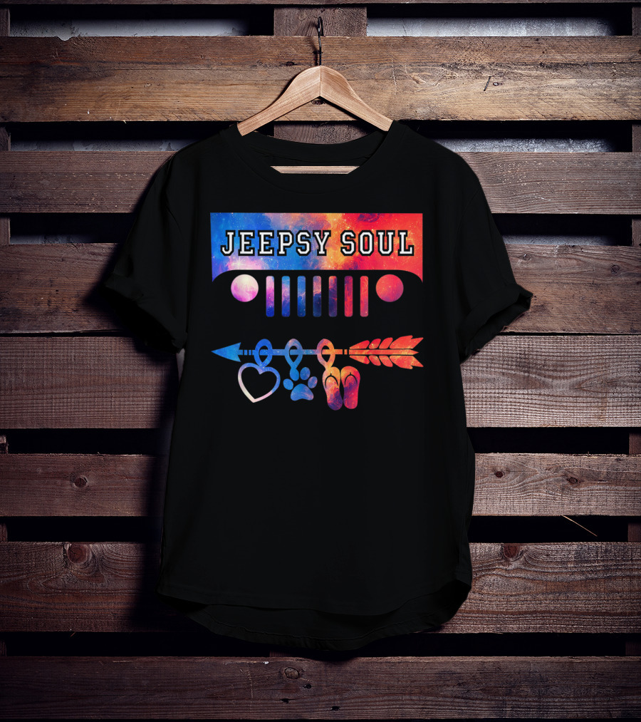 Jeepsy Soul Heart Dog Paw Flip Flops Arrow Jeep Adventure T-Shirt