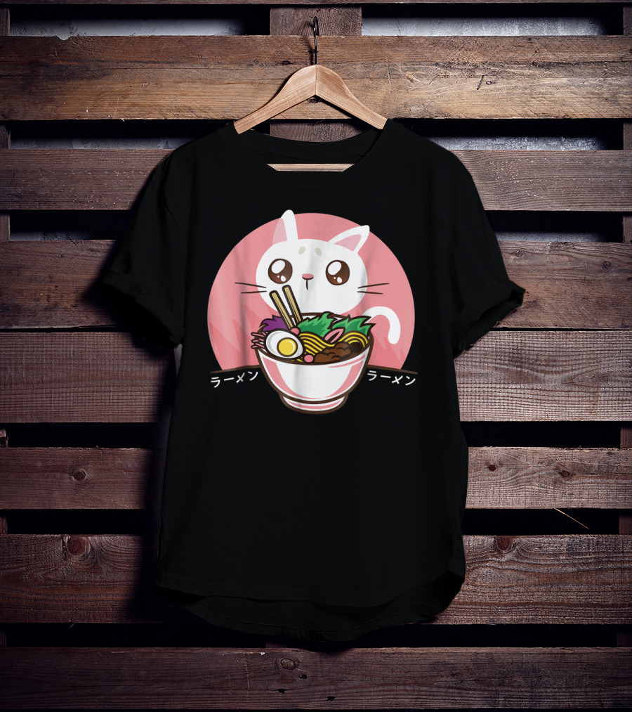Kawaii Japanese Ramen Noodles Anime Cat Love T-Shirt