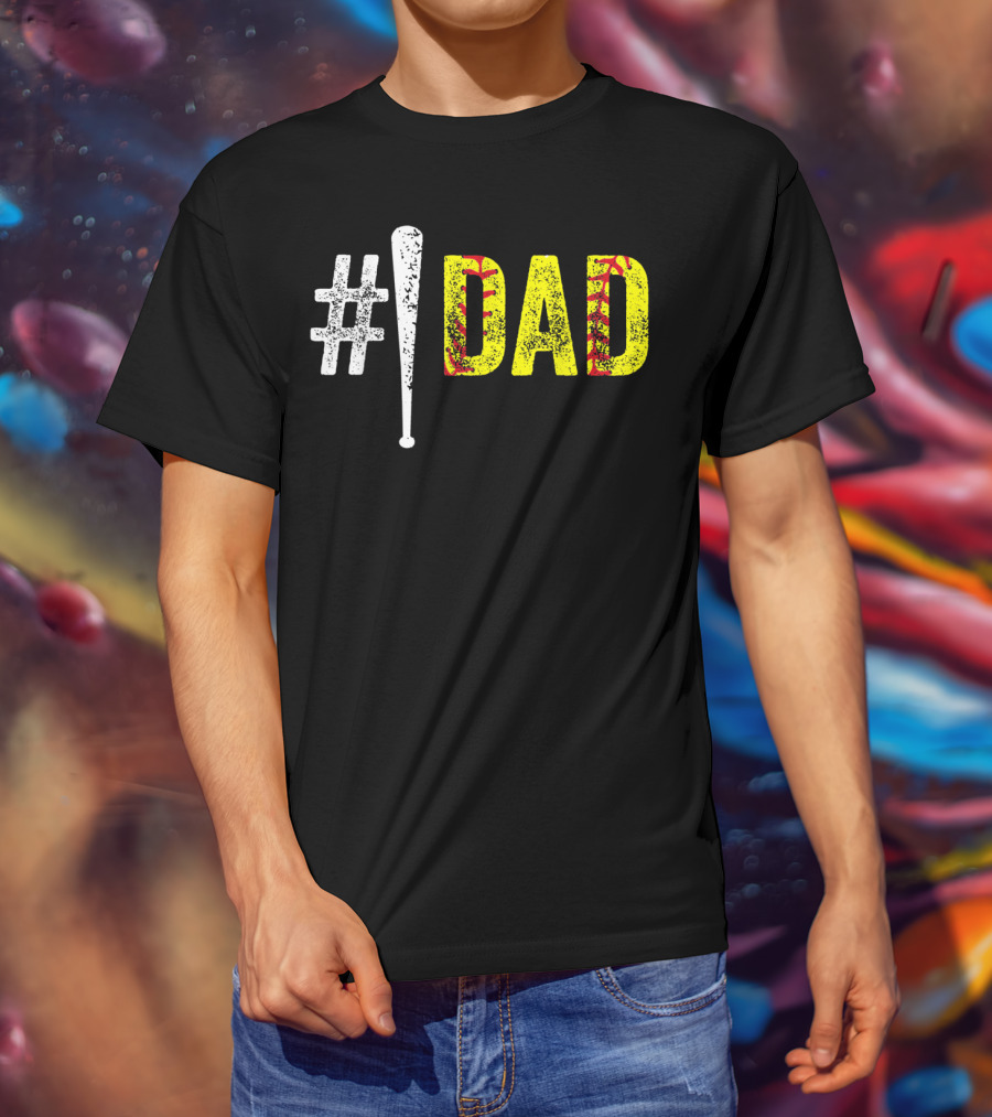1 Dad Number One Softball Fan Dad T-Shirt