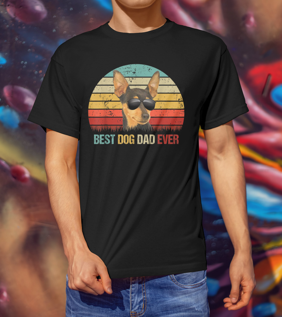 Best Dog Dad Ever Chihuahua Retro Style Sunglasses Vintage Stripes T-Shirt