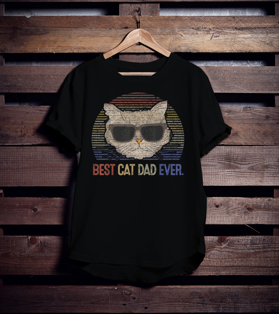 Mens Vintage Best Cat Dad Ever Kitty Cats Lover Sunglasses T-Shirt