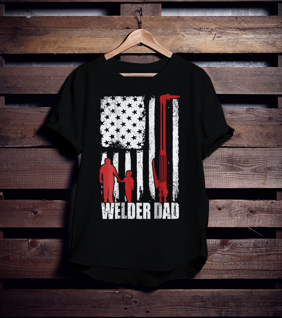 Welder Dad American Flag Grunge T-Shirt