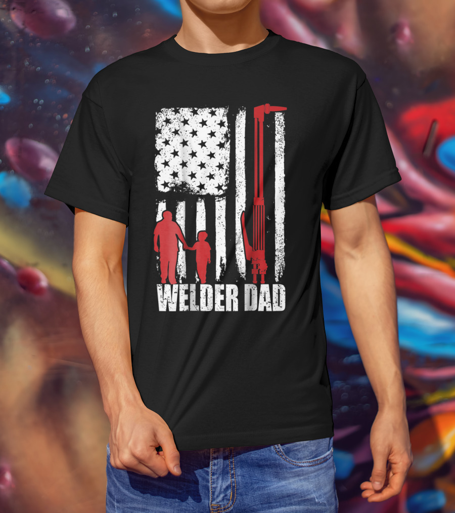 Welder Dad American Flag Grunge T-Shirt
