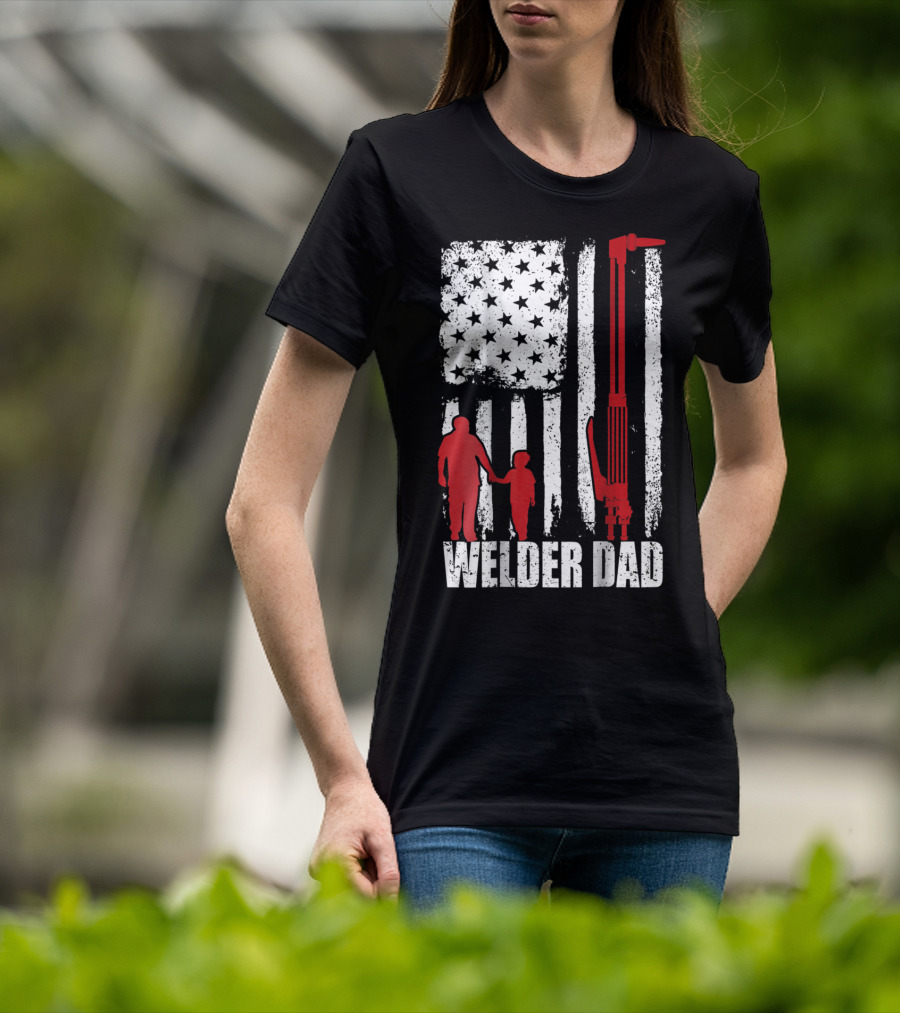 Welder Dad American Flag Grunge T-Shirt